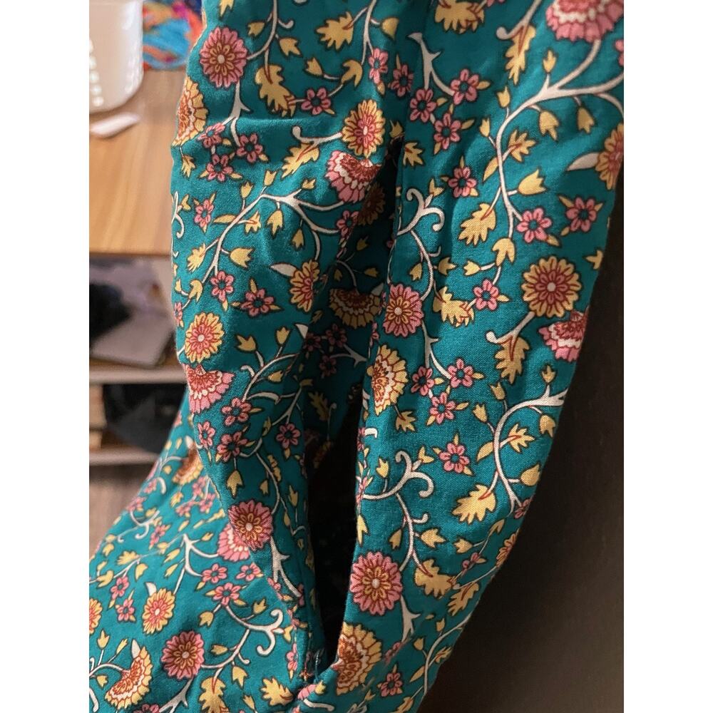 Natural Life Dress Womens L XL Green Floral Button Front Midi Pockets Boho - Picture 3 of 7